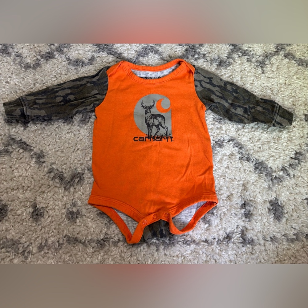 Carhartt Orange and Gray Bodysuit with Camo Sleeves